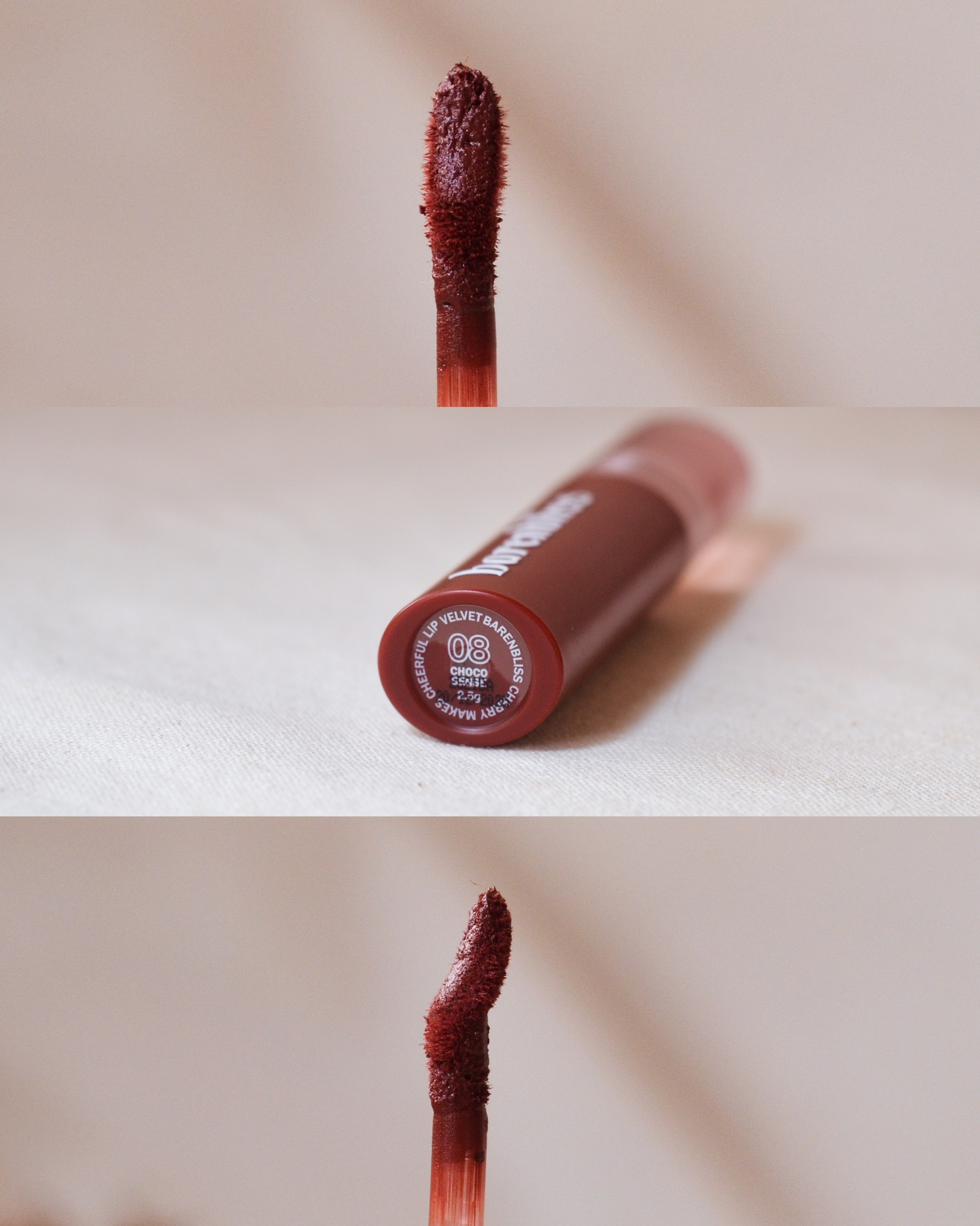 Kemasan dan aplikator Barenbliss Cherry Makes Cheerful Lip Velvet all shades